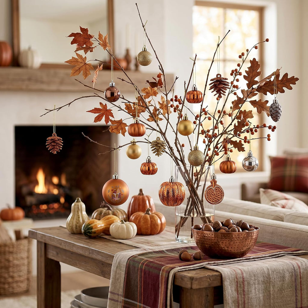 Fall Ornaments Shatterproof Tree Decorations - Set of 35