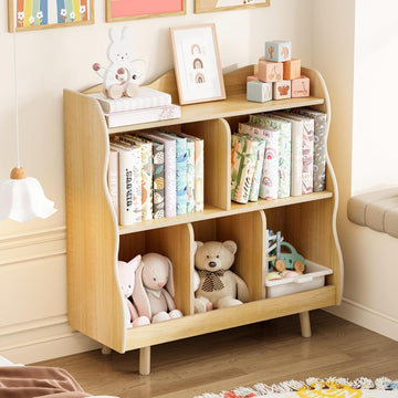 Kids Bookshelf and Toy Storage Orangizer, 3-Tier, Curve | Children's Bookcase, Curve Design, 5 Cubbies Toy Storage