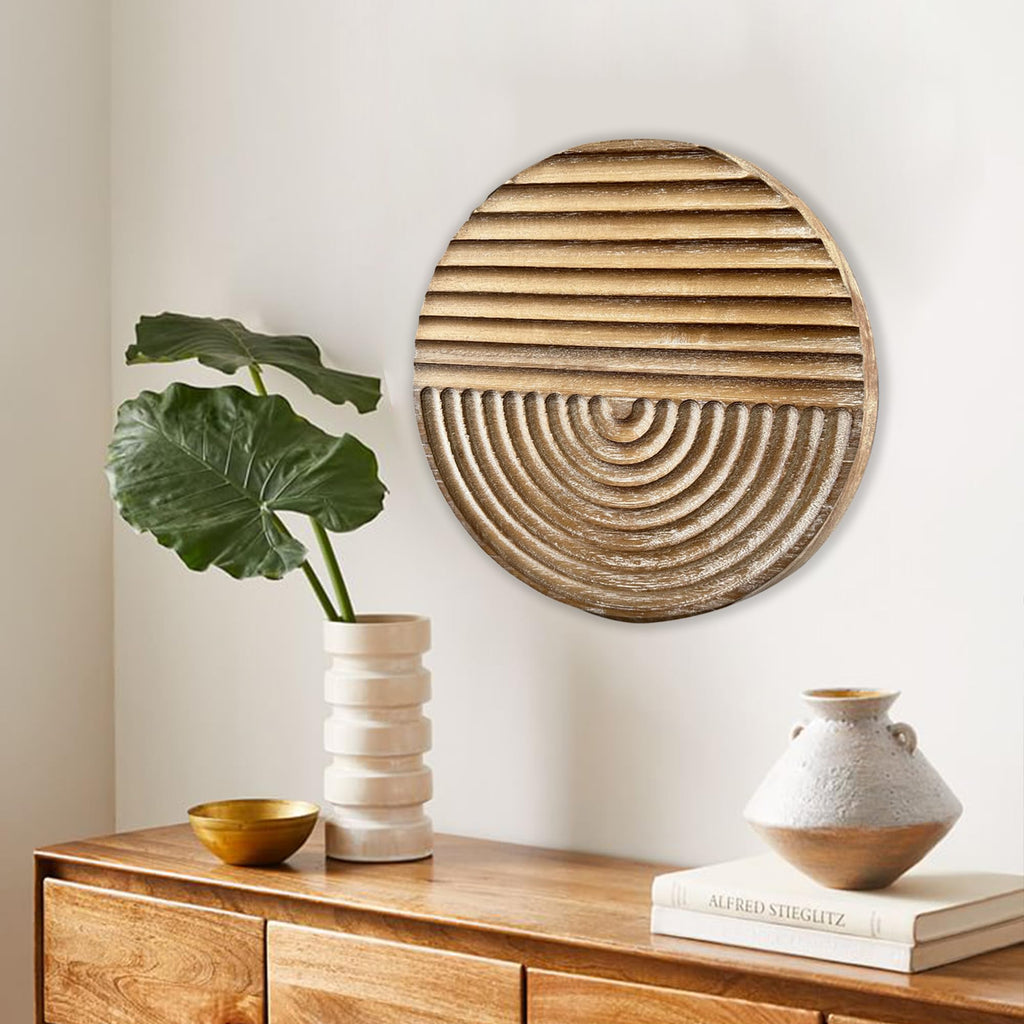 Hand-carved Wood Wall Decor featuring Artistic Round Design for Farmhouse and Country-style Interiors | Wall Art
