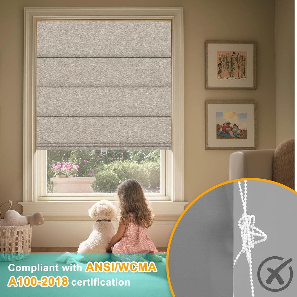 Blackout Roman Shades for Windows Cordless,Pull Down Linen Fabric Roman Blinds,Privacy Window Shades for Door Windows