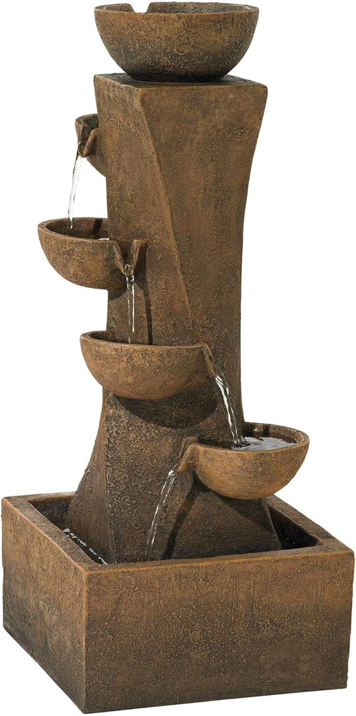 Cascading Bowls 27 1/2" High Large Modern Zen Indoor Outdoor Decor Faux Stone Floor Fountain with Light LED Standing