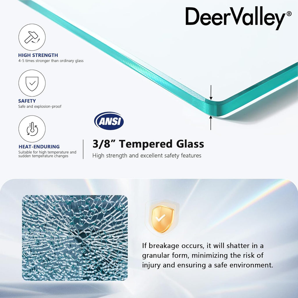 36"×78" Frameless Shower Glass Panel, 3/8'' (10mm) Fixed Glass Shower Panel, Tempered Glass Door