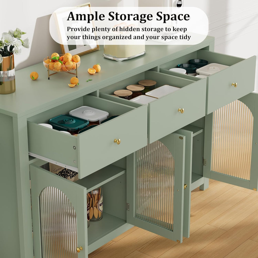 Buffet Cabinet with Storage, 55.1" Large Sideboard Buffet, Farmhouse Kitchen Cabinet with 3 Drawers and 4 Doors