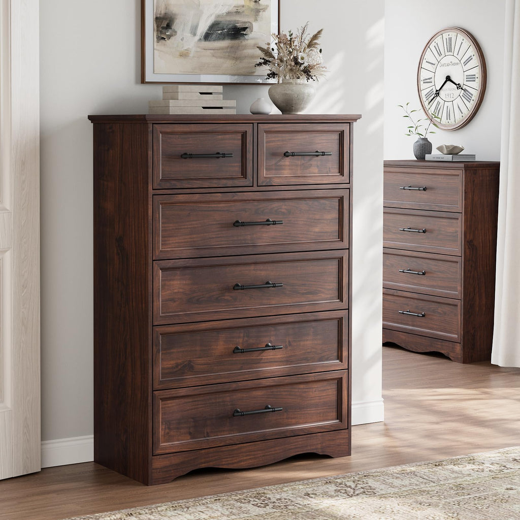 Walnut 6 Drawer, 44" Tall Chest of Drawers
