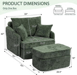 Modern Swivel Lounge Chair and Ottoman — Green Chenille