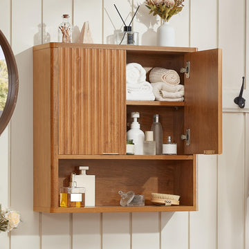 Retro Fluted Bathroom Wall Cabinet, Wall-Mounted Medicine Cabinet