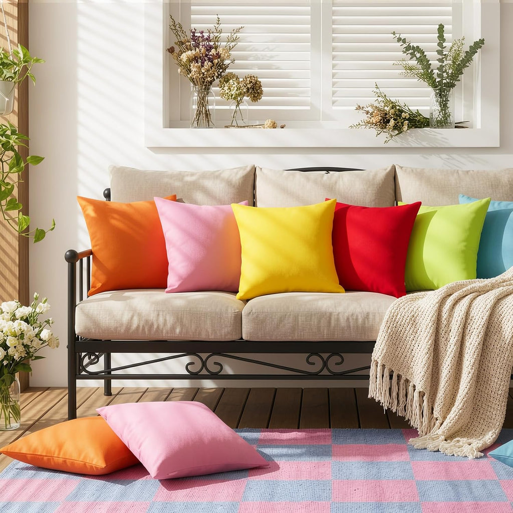 Waterproof Outdoor Throw Pillow Cover, 2 Pack Solid PU Coating Throw Pillow Case UV Protection Garden Cushion Cover