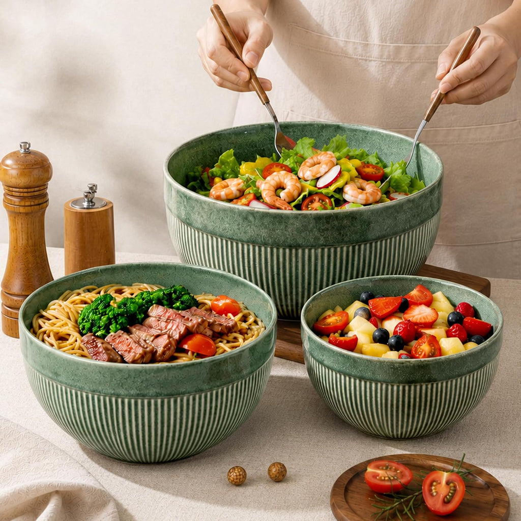 Ceramic Mixing Bowls Set of 3, Stoneware Nesting Serving Bowls, | 45/90/150 oz For Prep, Baking, Serving, Gift