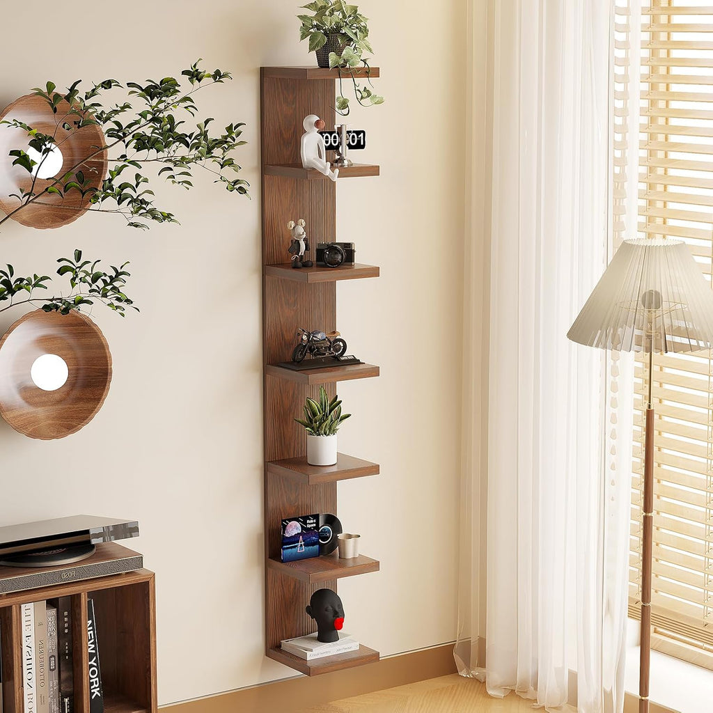 Wood Wall Shelf Units,7 Tier Lack Floating Shelves,Rustic Bookshelf