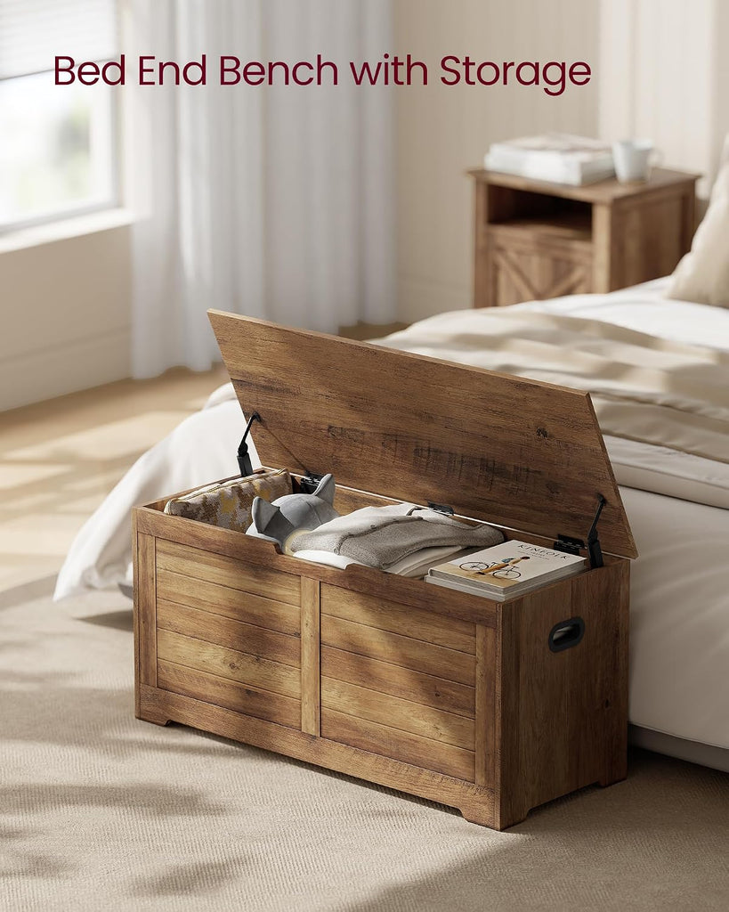 Storage Chest, Storage Bench with 2 Safety Hinges, Farmhouse Style, 15.7 x 39.4 x 18.3 Inches, Honey Brown ULSB061K01