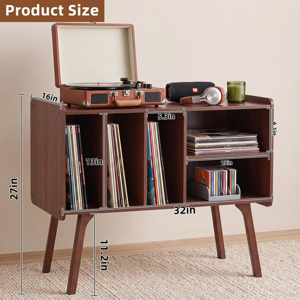 Large Record Player Stand, 32" Turntable Stand, Walnut