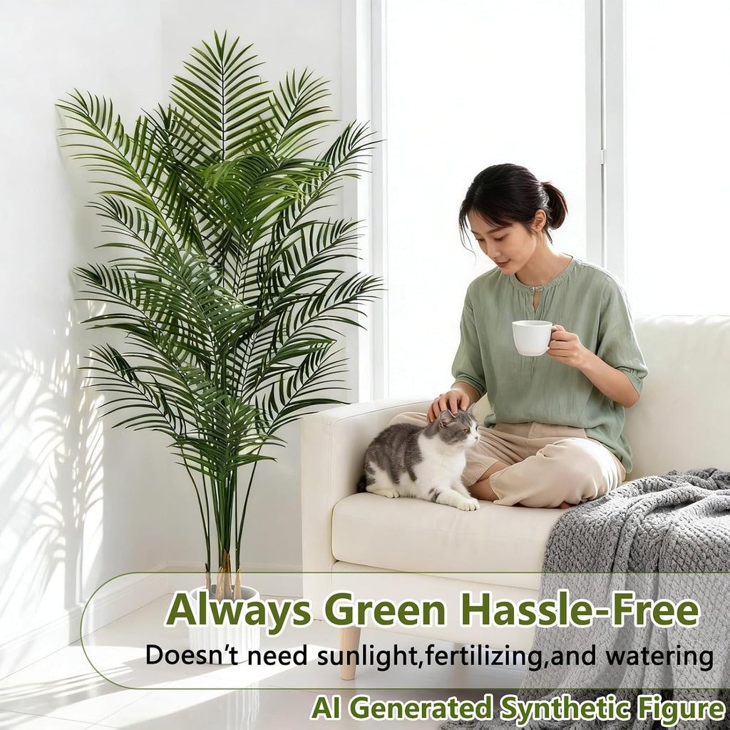 7ft Artificial Palm Tree Outdoor, Large Fake Tropical Areca Palm with 18 Trunks, Tall Faux Floor Plants for Indoor