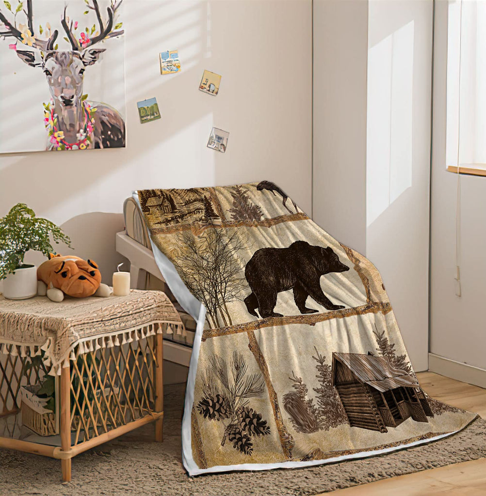 Rustic Cabin Throw Blankets, Farmhouse Country Antique Bear Moose Forest Vintage Wood Cozy Warm Bed Couch Blanket