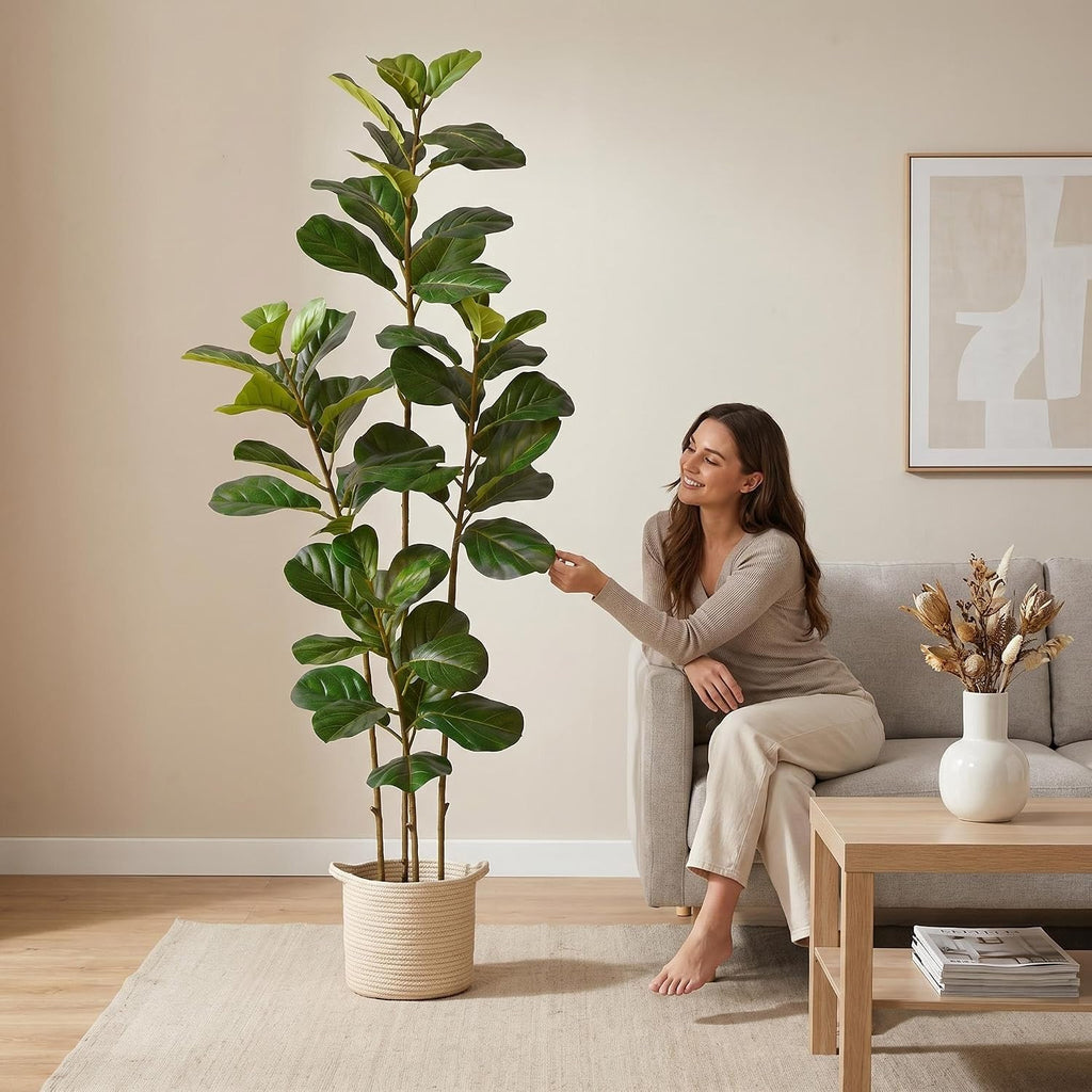 Artificial Fiddle Leaf Fig Tree 6ft Tall with White Planter