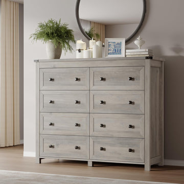Tall 8-Drawer Dresser, Modern Wooden Storage Chest of Drawers, Dresser TV Stand, Wood Drawer Organizer with Metal