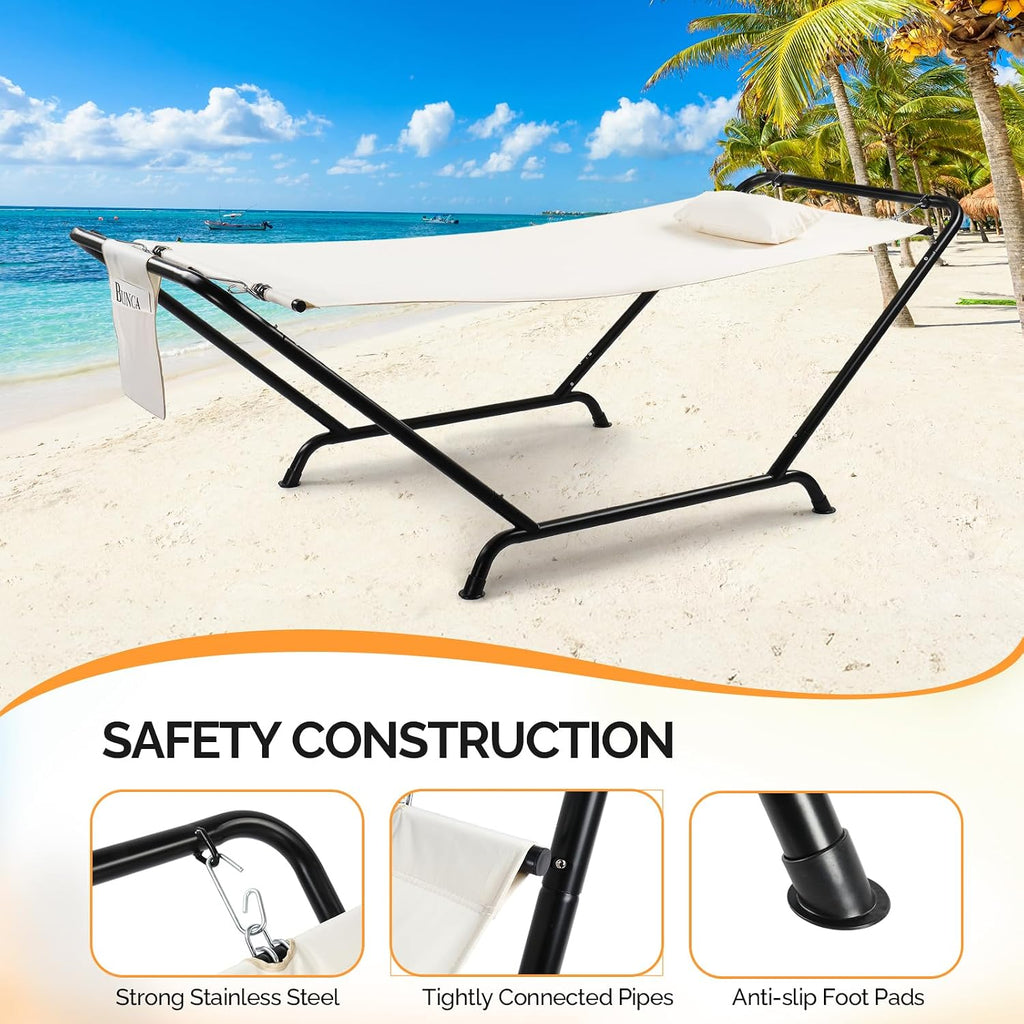 Iron Hammock with Stand, Hammock Stand with Double-Layer Oxford Cloth Hammock, Portable Heavy-Duty Hammock for