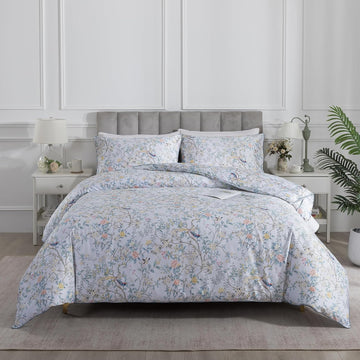 Vintage Botanical Rose Floral Bedding Set 3Pcs Duvet Cover Set 100% Long Staple Cotton Soft Bird Branch Print