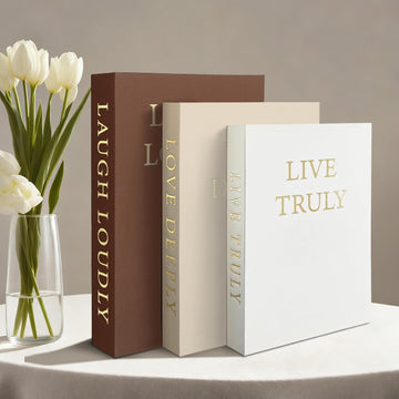 Aesthetic Decorative Books, Set of 3 Linen Faux Books for Decoration | Fake Book Boxes with Storage Space, No