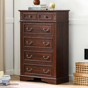 Dresser , 6 Drawers 48" Tall Dresser for Storage and Organization, Dark Brown Farmhouse Chest of Drawers , Closet