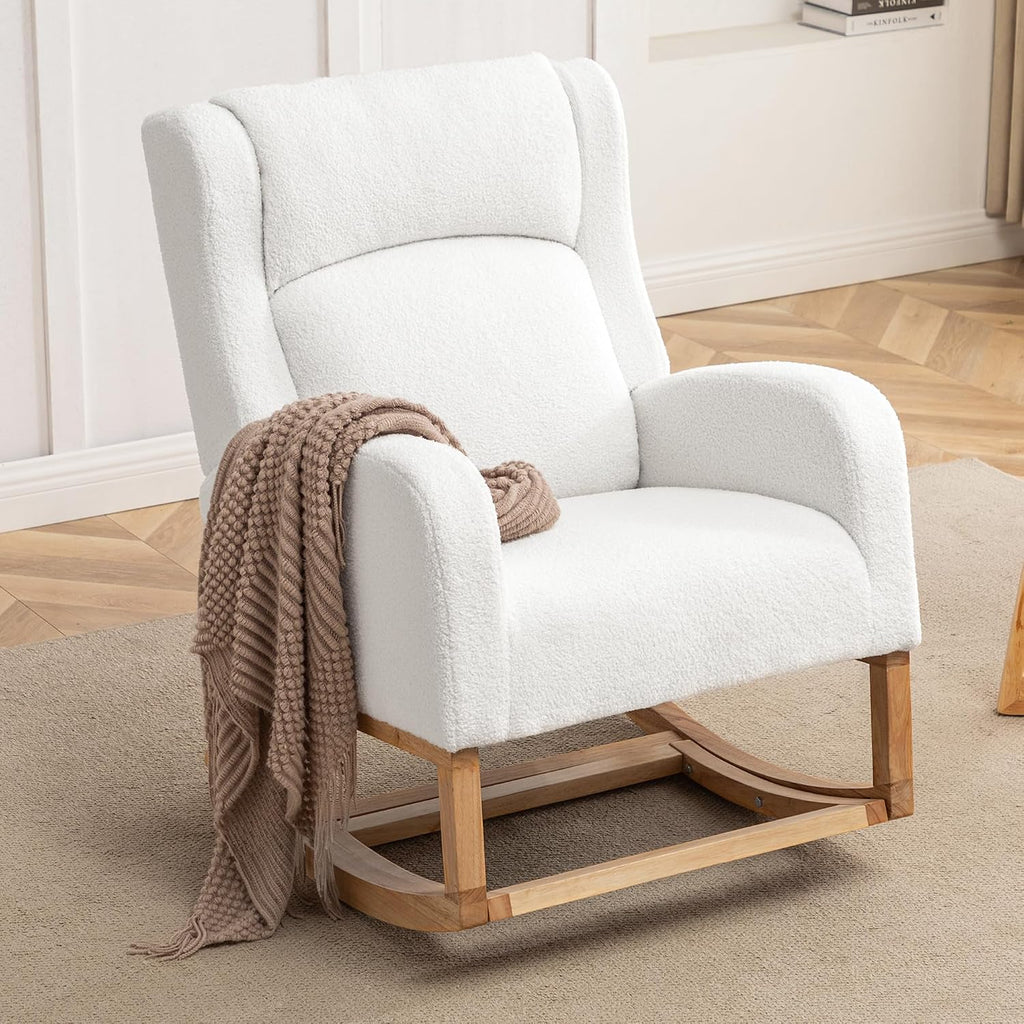 Rocking Chair Nursery, Nursing Rocking Chairs for Mom Nursery, Comfy Wingback Glider Rocking Armchair with Foot Rest