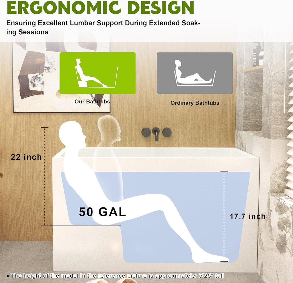 43" Acrylic Free Standing Bathtub，Square Shape Japanese Soaking Tub With Seat Desgin，CUPC Certified (White, 43in With