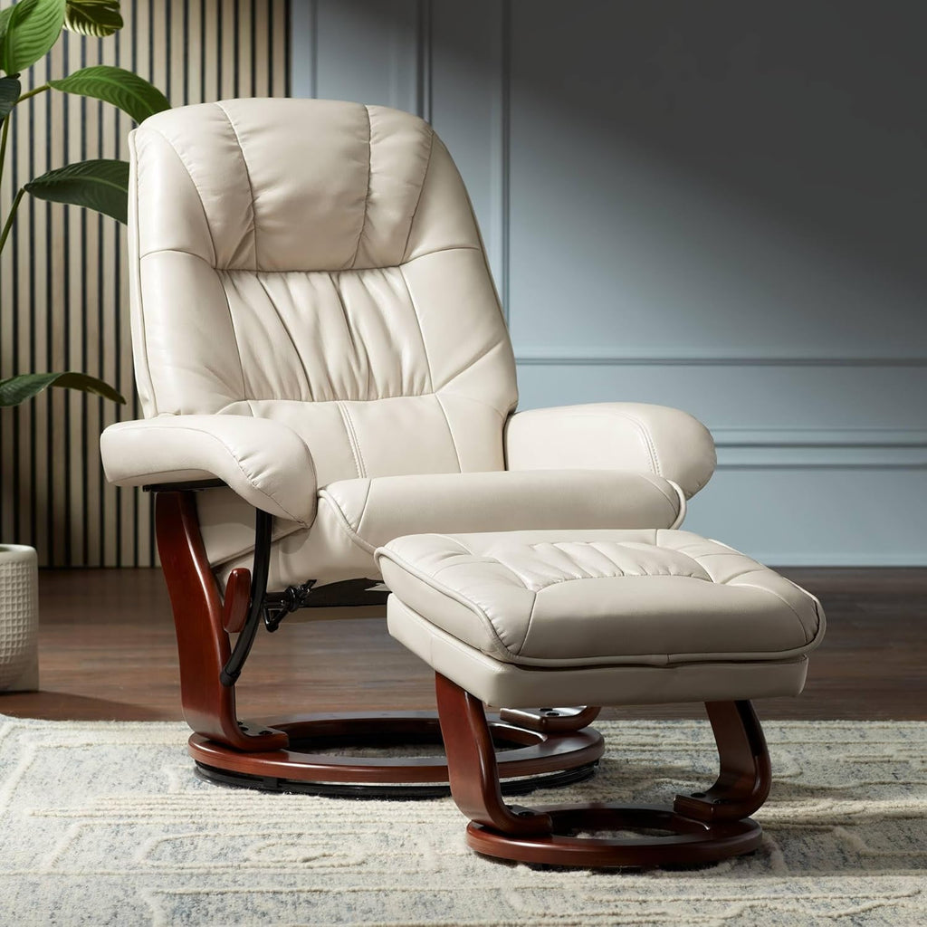 Modern Reclining Swivel Lounge Chair and Ottoman — Faux Leather