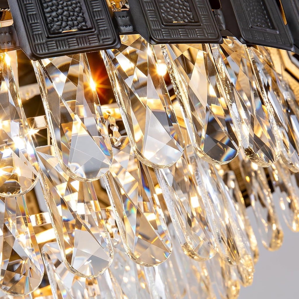 42" Black Crystal Ceiling Fan Chandelier, Retractable Fandelier