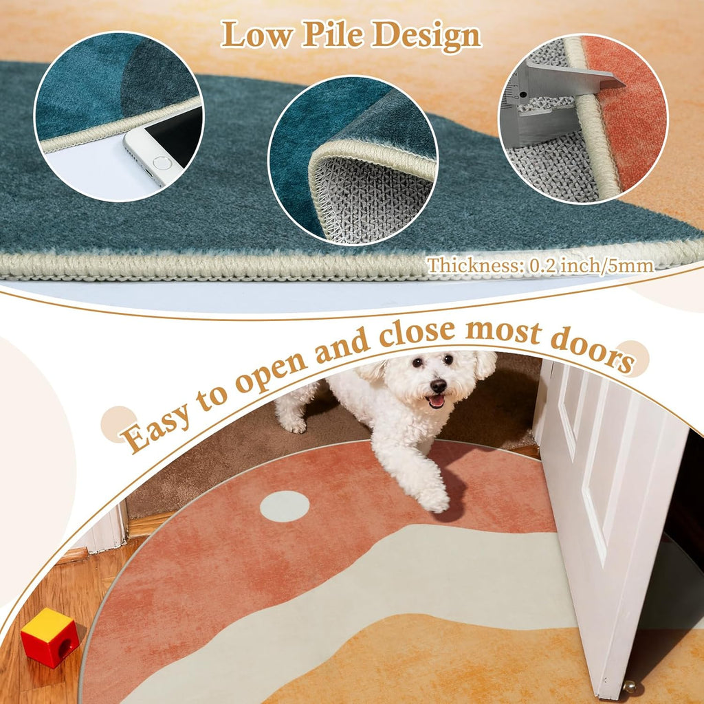 Mountain Round Rugs 8ft, Abstract Circle Rug for Living Room Non Slip Washable Bedroom Area Rug, Sof