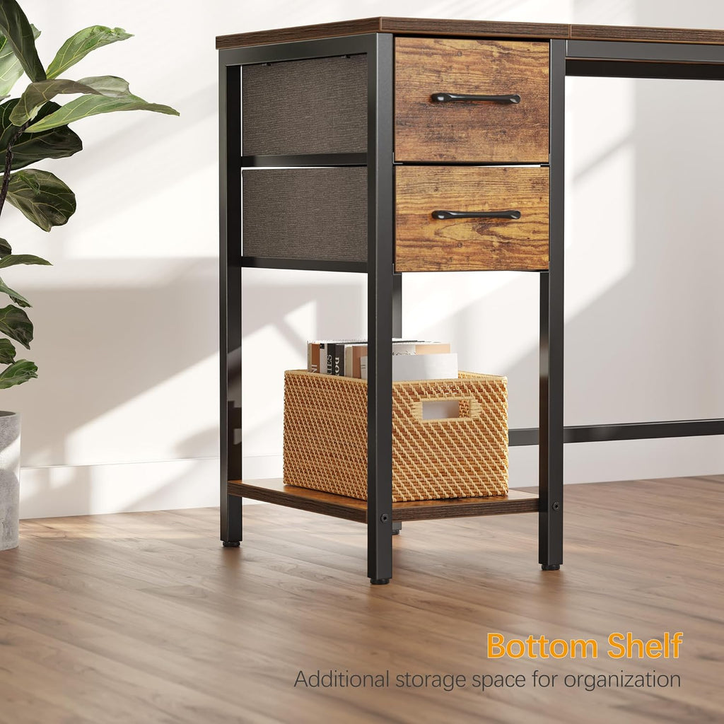 Computer Desk with 2 Drawers, 40 Inch Small Home Office Desk with Storage Study Writing Table, Light Brown