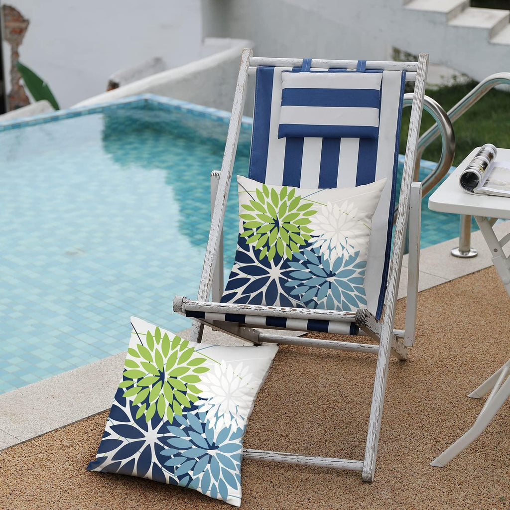 Outdoor Throw Pillow Covers 18x18 Inch Set of 2 Waterproof Spring Summer Geometric Elegant Blue Green Outdoor Pillow