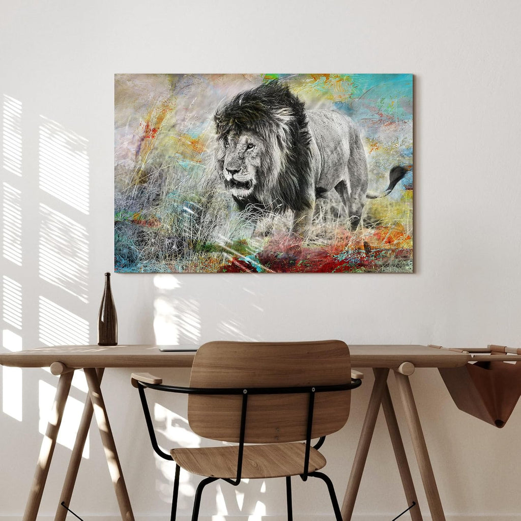 Lion Pictures Wall Decor Framed: Wild Animal Portrait Canvas Lion Picture Wildlife Painting Print