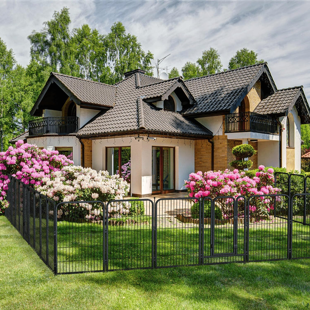Decorative Garden Metal Fence 36ft (L)×40in (H) with 14 Panels 2 Gate Outdoor, No Dig Rustproof Wire, Animal Barrier
