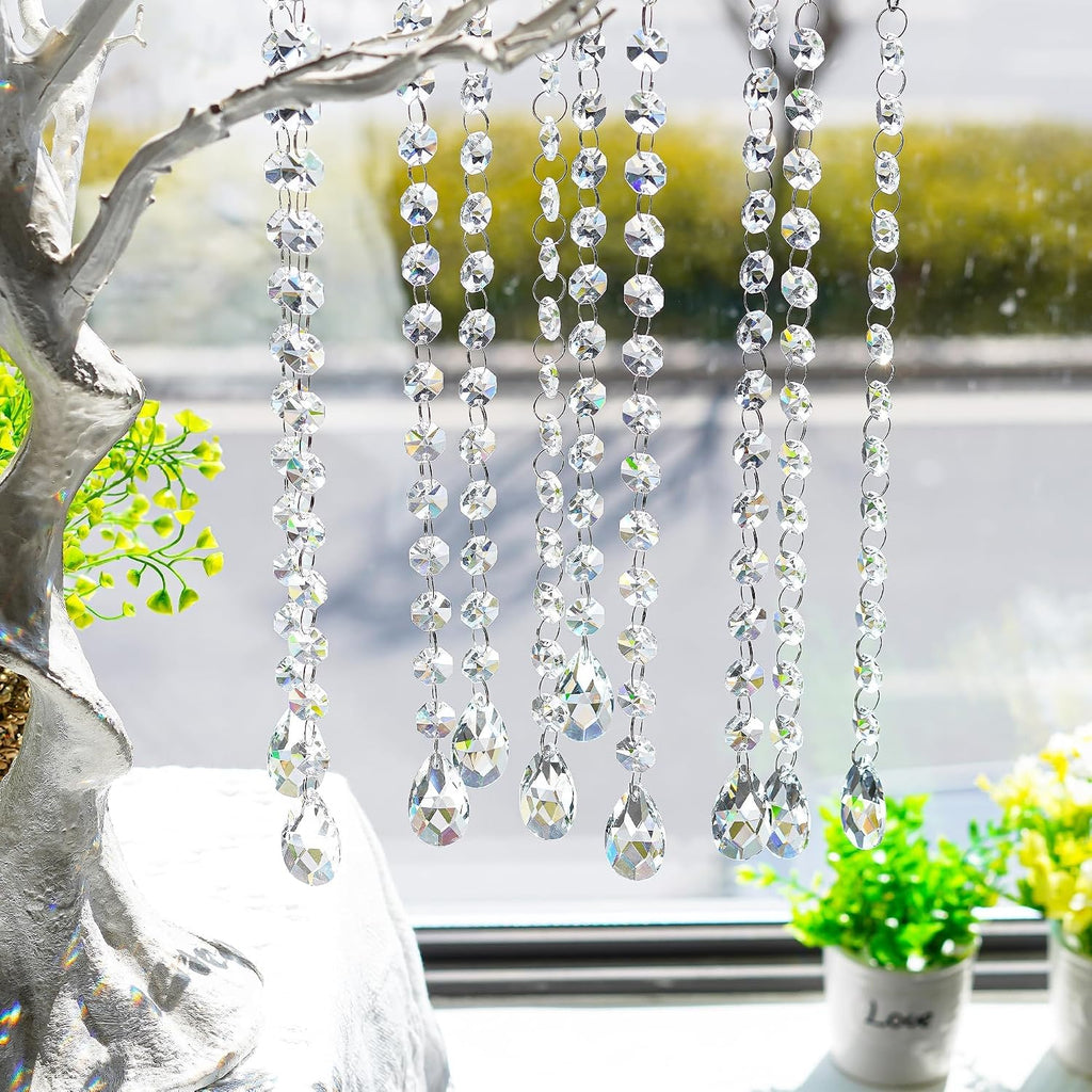 1ft 10pcs Teardrop Crystal Garland Prism Beads Chains - Hanging Crystals, Glass Chandelier Parts Replacement