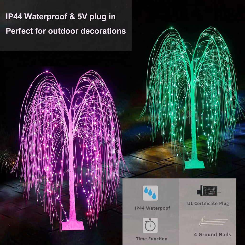6Ft LED Lighted Tree Weeping Willow Tree Outdoor, 18 Colors Changing Light Up Willow Trees Remote Control for Indoor
