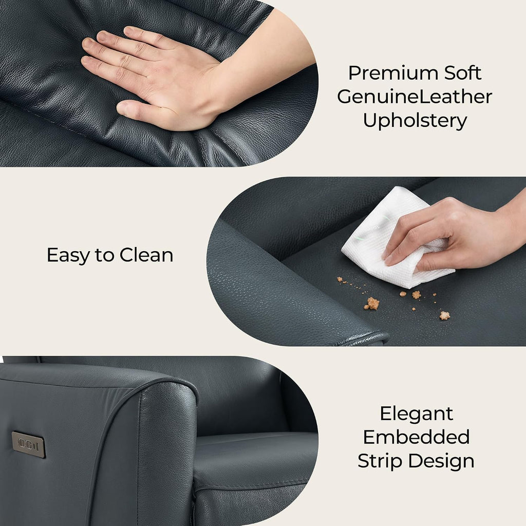 Power Recliner Chair Swivel Glider, FSC Certified Upholstered Genuine Leather Recliner Chair for Adults, Adjustable