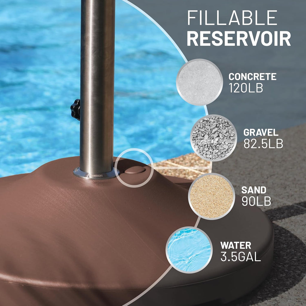 Fillable 120lb Capacity Commercial Free Standing Umbrella Base Heavy Duty, Umbrella Base with Wheels