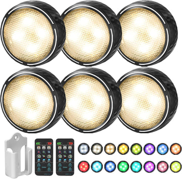 LED Puck Lights with Remote Battery Operated Under Cabinet Lighting Wireless Stick on Lights Color Changing Timer Tap