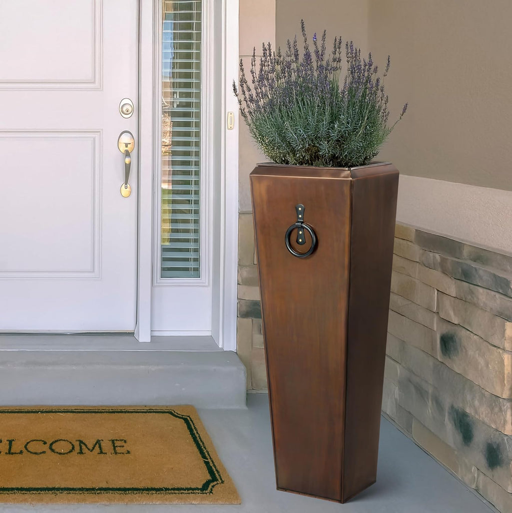 Tall Outdoor Planters Copper Large Flower Pots Indoor Balcony Garden Deck Front Porch Entryway Antique Copper Single