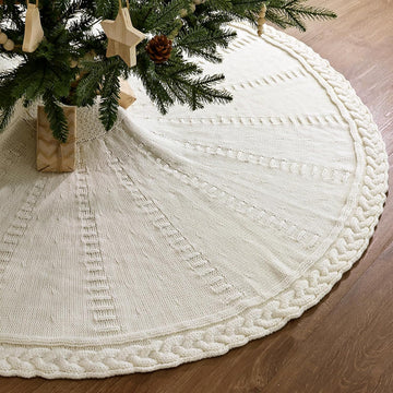 Knit Christmas Tree Skirts, Neutral Tree Skirt, Cozy Christmas Decorations
