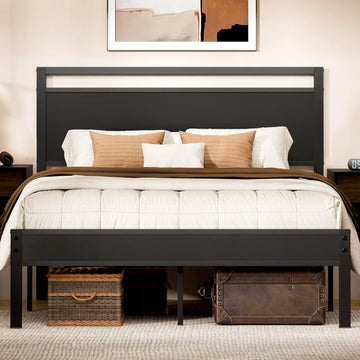 Queen Bed Frame with Modern Wood Headboard & Footboard, Upgraded Heavy Duty Metal Sturdy Bed Frame Queen, Stable