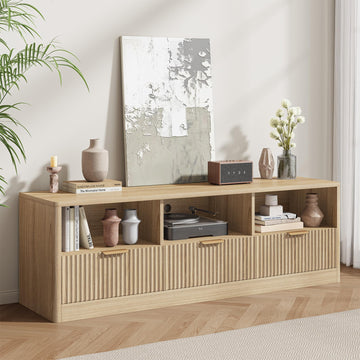 59" Fluted TV Stand for TVs Up to 65", Natural Oak