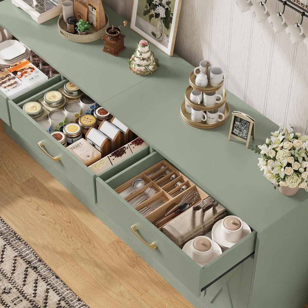 71" Large Sideboard Buffet Cabinet with Storage, Farmhouse Coffee Bar Cabinet with 3 Drawers