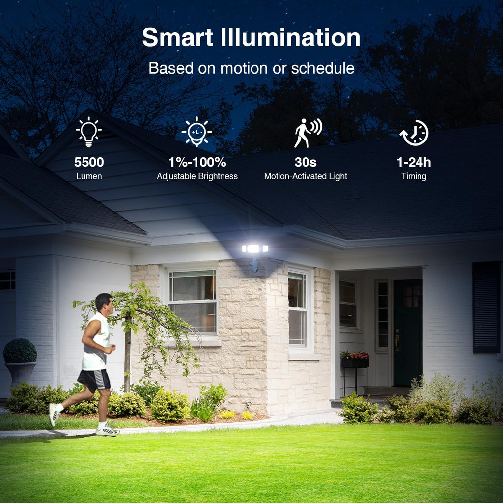 360° Dual-Lens Security Floodlight Camera, Auto Tracking, 4MP