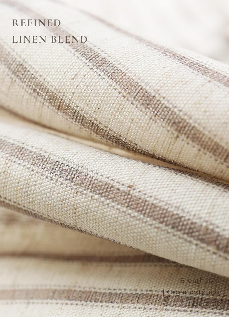 Farmhouse Striped Shower Curtain - 72x72 Inches, Linen Blend Fabric, Breathable & Machine Washable, Rustic Taupe