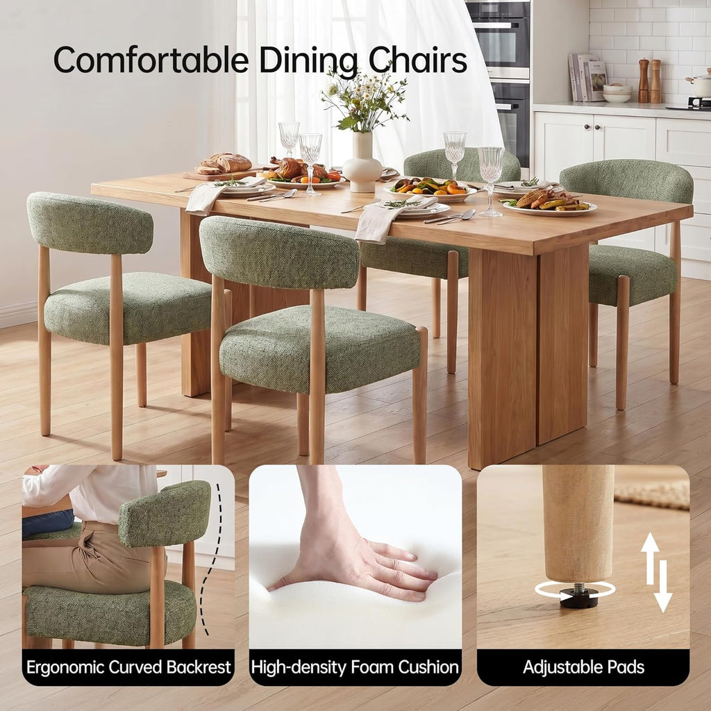 Wooden Dining Chairs Set of 2, Modern Upholstered Dining Room Chairs with Rubberwood Legs and Curved Backrest, Fabric