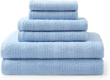 Bath Towels, Soft & Absorbent 100% Cotton Towels, Solid 500 GSM, 6-Piece Bathroom Towel Set with Textured Weave