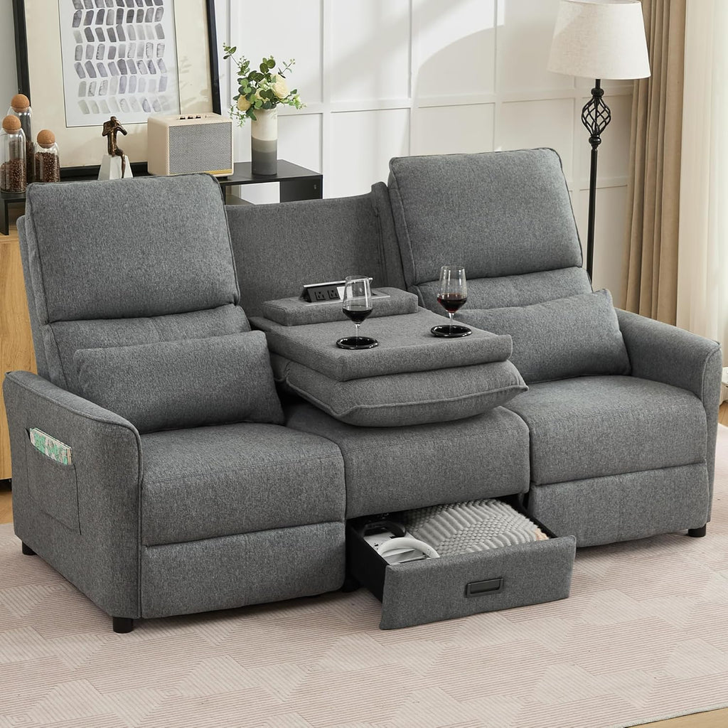 74'' RV 3 Seater Recliner Sofa, Linen Fabric Three Camper Couch 3 Seater Recliner
