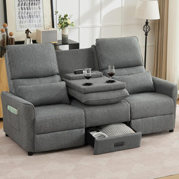 74'' RV 3 Seater Recliner Sofa, Linen Fabric Three Camper Couch 3 Seater Recliner