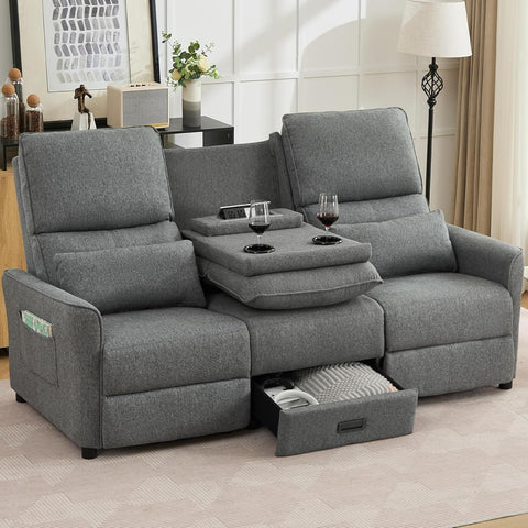 74'' RV 3 Seater Recliner Sofa, Linen Fabric Three Camper Couch 3 Seater Recliner
