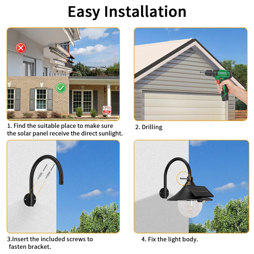 Solar Lantern Lights Outdoor Retro Solar Barn Light with Motion Sensor